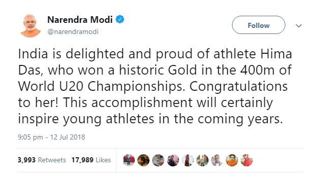 Hima Das objavio je tweet nakon osvajanja srebrne medalje