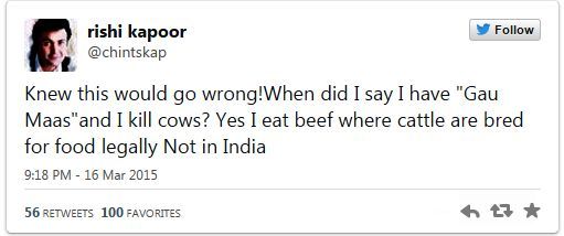 Риши Капур говеждо полемика