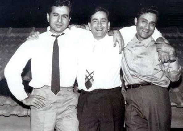 Dilip Kumar (kaliwa), Raj Kapoor (gitna), at Dev Anand (kanan)