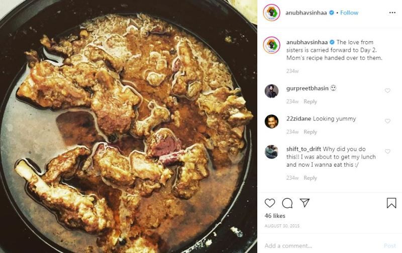Anubhav Sinha Instagram Post 그의 음식 습관에 대해