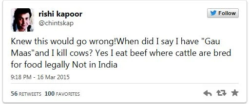   Rishi Kapoor liellopu gaļas strīdi