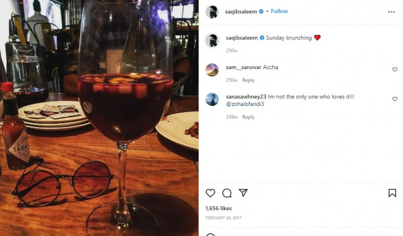   Saqibův příspěvek na Instagramu o jeho pitných návycích