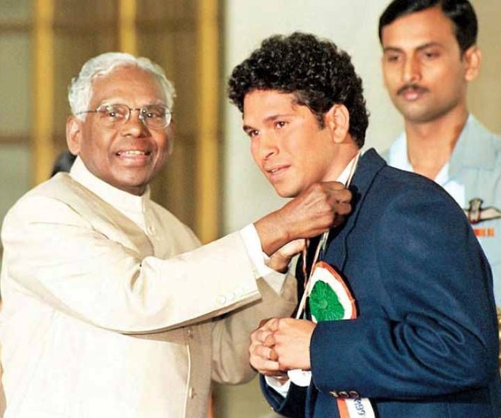 Sachin Tendulkar med Rajiv Gandhi Khel Ratna