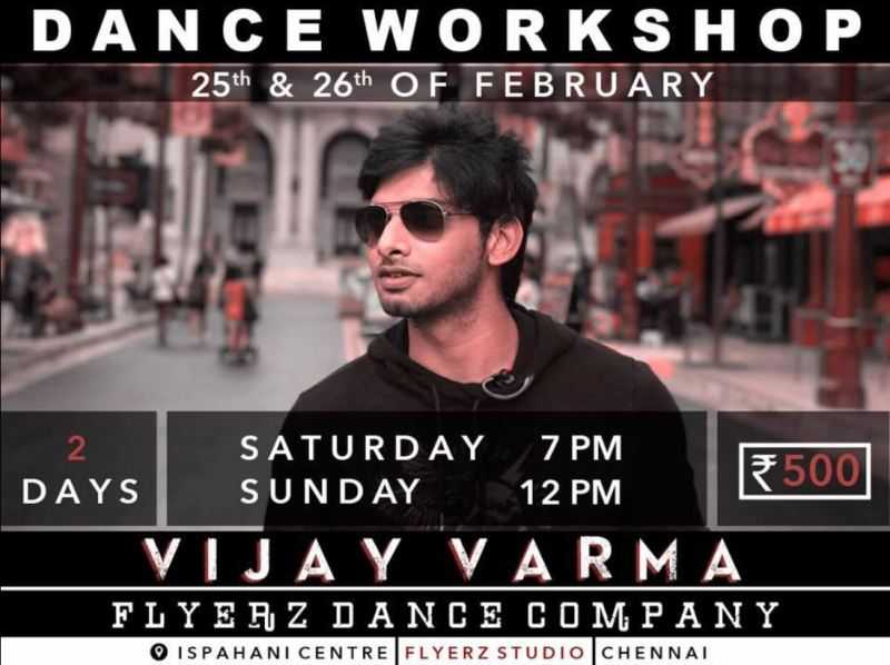 Plakát tanečního workshopu pořádaného Vijay Varma ve spolupráci s