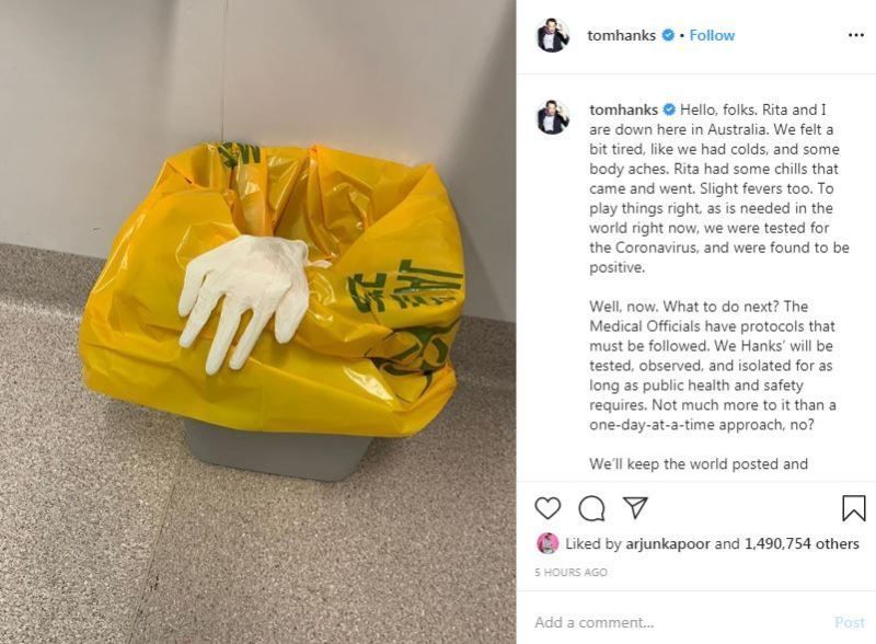 Tom Hanksin Instagram-viesti koronaviruksesta