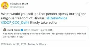   Hanuman Bhakts svar på Pratik Sinha's 2015 tweet