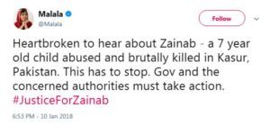 ज़ैनब पर मलाला का ट्वीट
