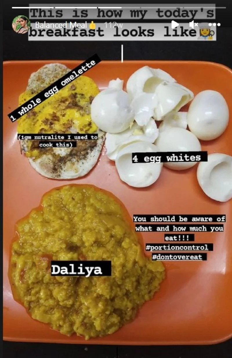   Akanksha Mohan's Instagram story about her eating habits