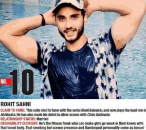  Rohit Sahni mengantongi posisi kesepuluh dalam daftar Hyderabad Times Most Desirable Men tahun 2019