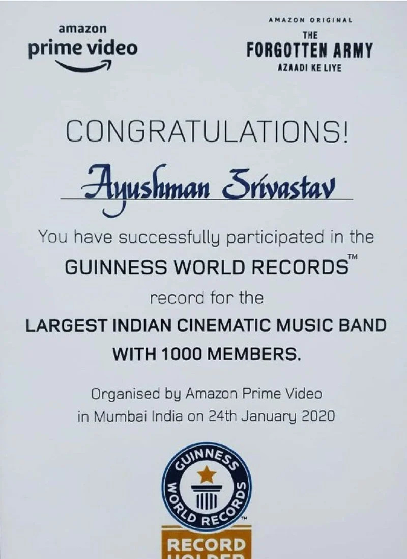   Aayushmaan Srivastava's Guinness world record certificate