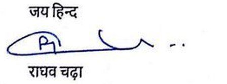 Raghav Chadha underskrift