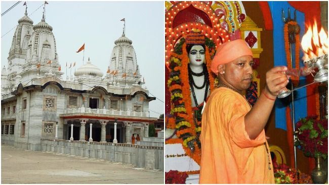 Yogi Adityanath izpilda aarti Gorakhnath templī Gorakhpur