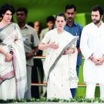 Sonia Gandhi avec son fils Rahul Gandhi et sa fille Priyanka Gandhi