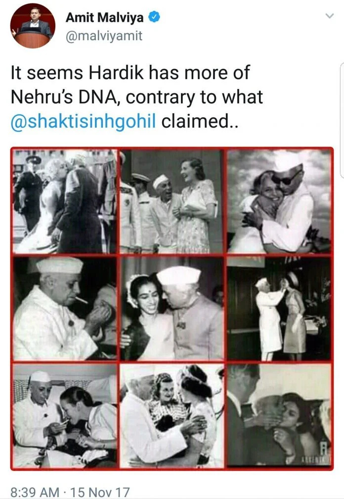   Амит Мальвия's tweet deeming Prime Minister Jawaharlal Nehru a 'womanizer'