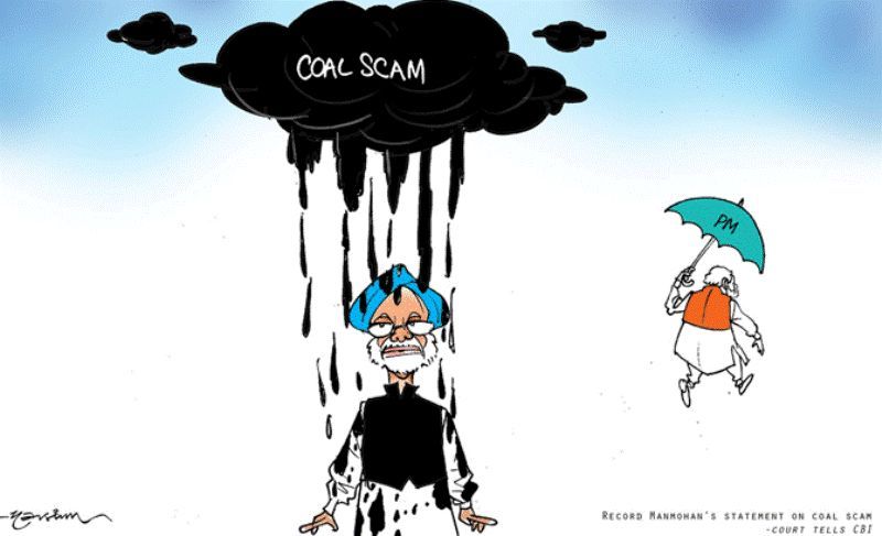 En karikatyr av Manmohan Singh från Coal Scam