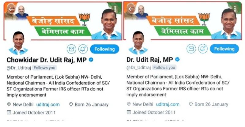 Udit Raj dispensa Chowkidar de seu Twitter