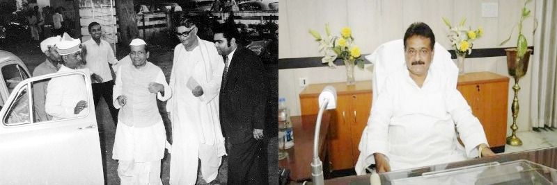 Ang lolo ni Aishwarya Rai na si Daroga Prasad Rai (kaliwa) noong 1970, at ang amang si Chandrika Rai (kanan)